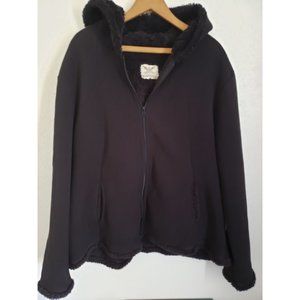 Faded Glory Black Fleece Fur-lined Zip Up Hoodie Sweater Size 3x